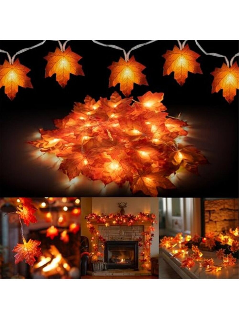 2 Pack Thanksgiving Maple Leaf String Lights, Total 20FT 40 LED